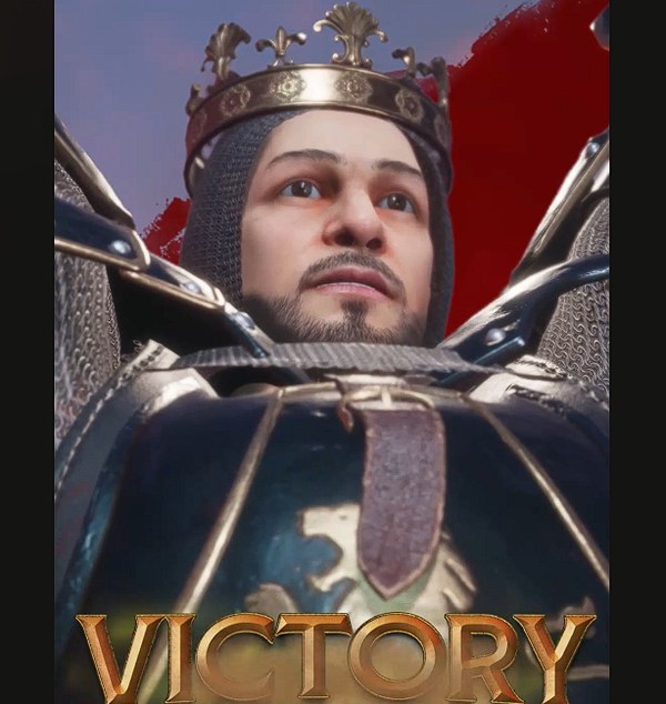 along7's crowned king hero in Blocklords under the word Victory