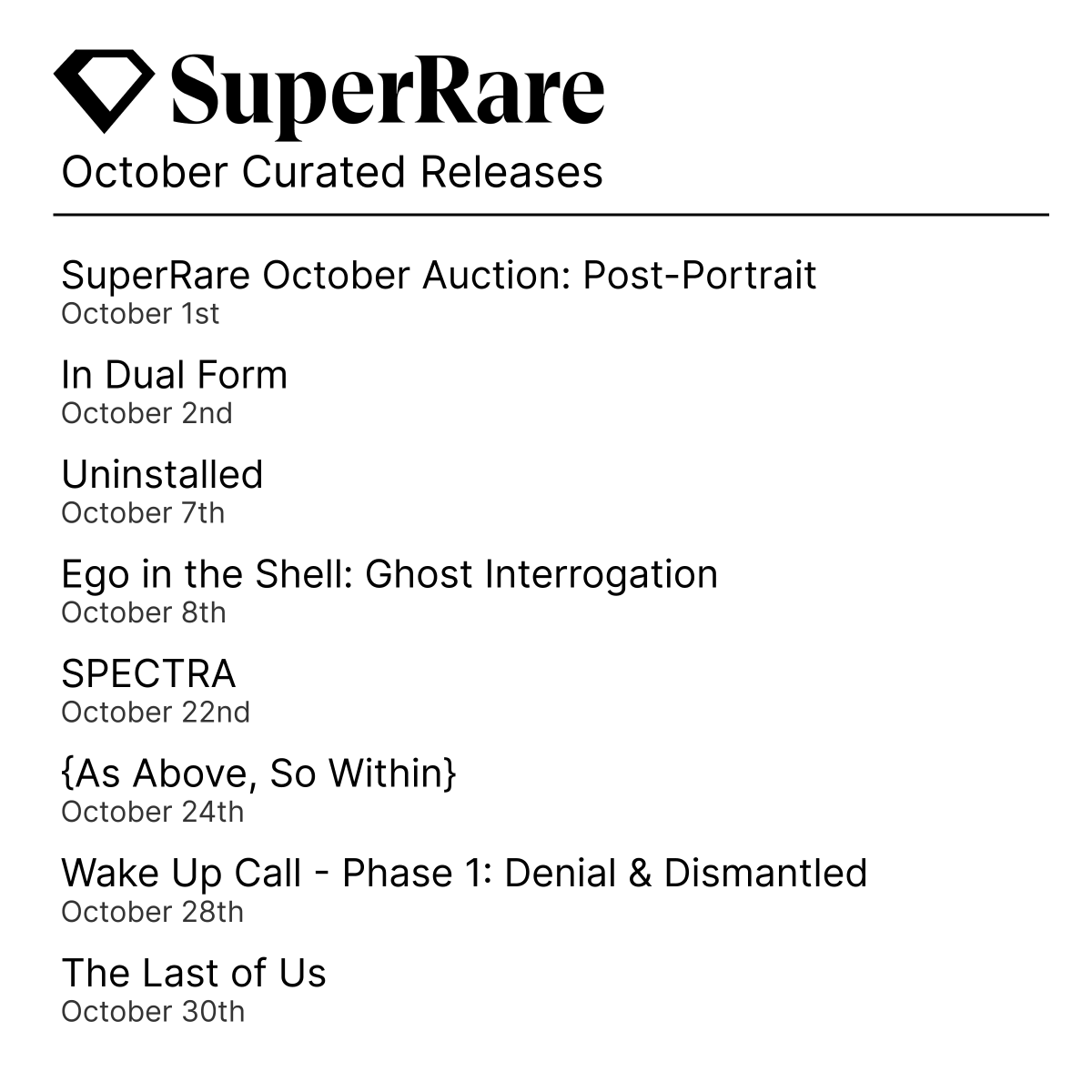 SuperRare October curated releases calendar