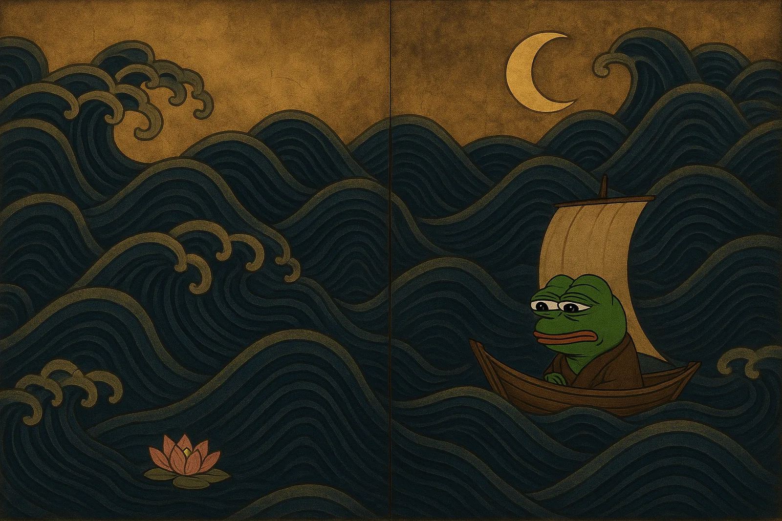 Pepe Adrift on Moonlit Waves