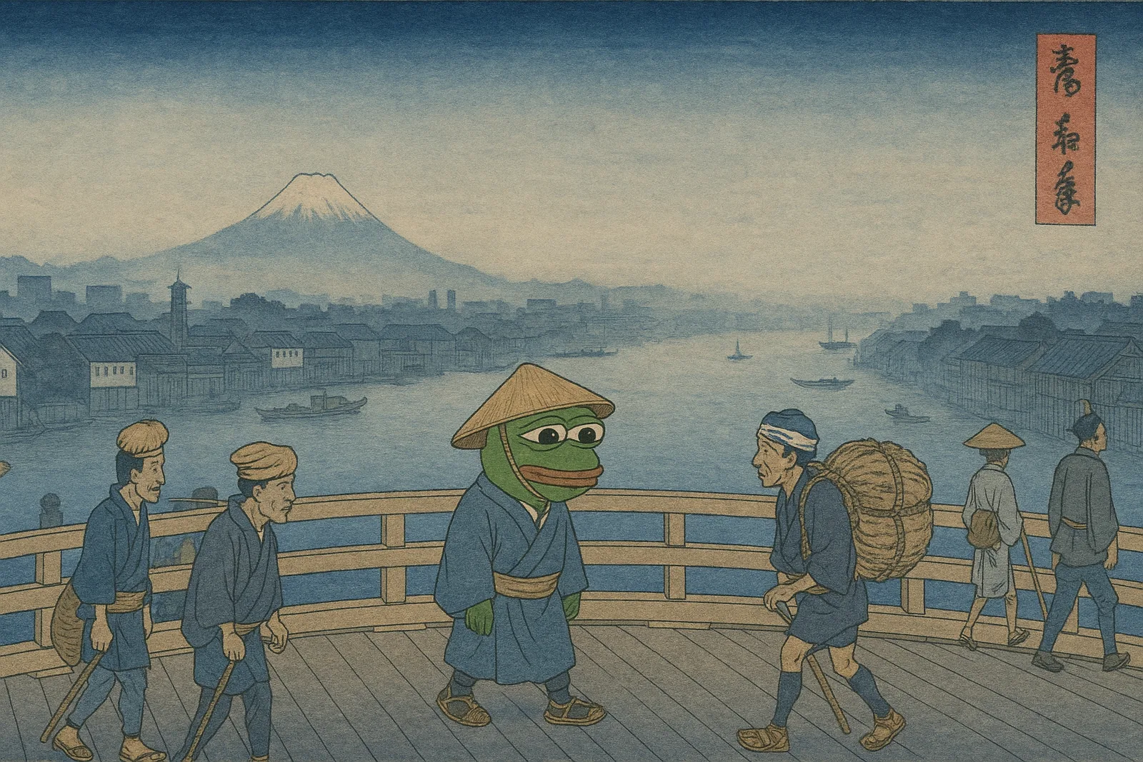Pepe Crossing Nihonbashi at Dawn